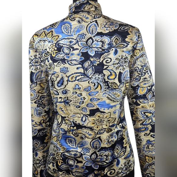 Silk Land Brocade Floral Mandarin Jacket Blue Gold Paisley Medium - Picture 11 of 12